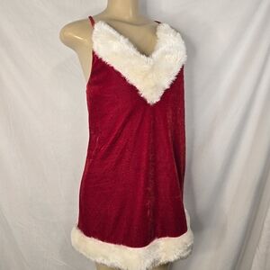 La SENZA Red Chemise with White Faux Fur Trim